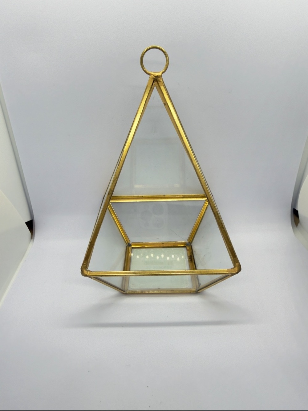 Gold Glass Pyramid Display Terrarium - Accessories Jewelry Storage Organizer